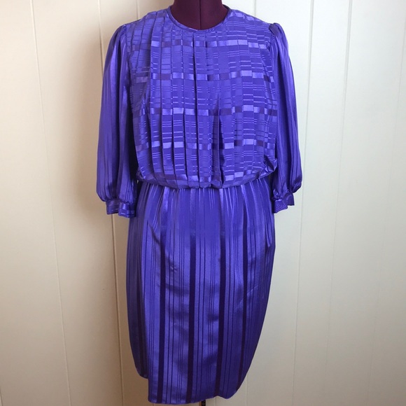 Vintage 70s/80s Purple “Secretary” Dress w/ Pleats - Picture 2 of 8